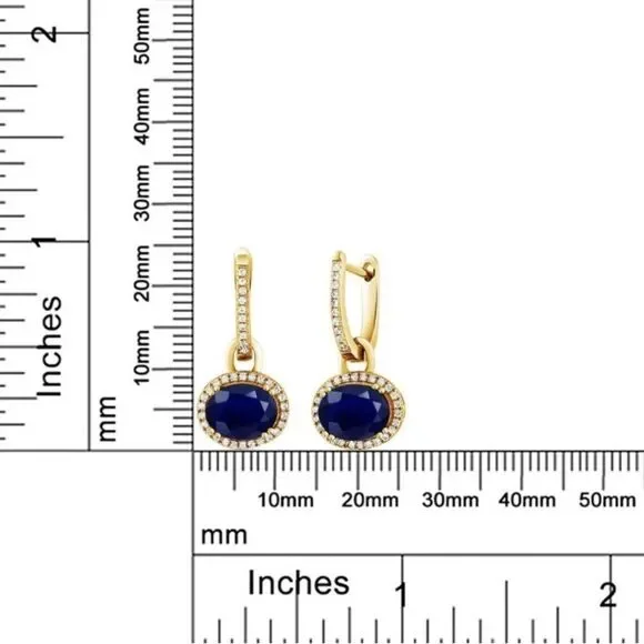 18K Yellow Gold 925 with 5.84 Cttw Navy Blue Sapphire Oval French Lock Earrings